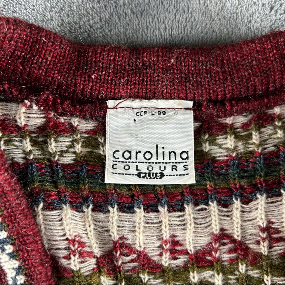 Vtg Carolina Colours Sweater Vest Womens 1x ? Fair Isle Long Line Metal Buckles - Picture 6 of 8